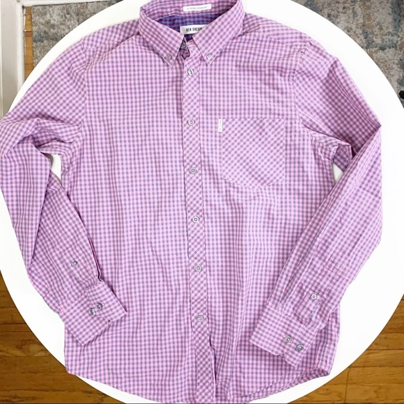 Ben Sherman Gingham Modern Fit Button Down Shirt Pink Men’s Size Medium - Picture 1 of 9